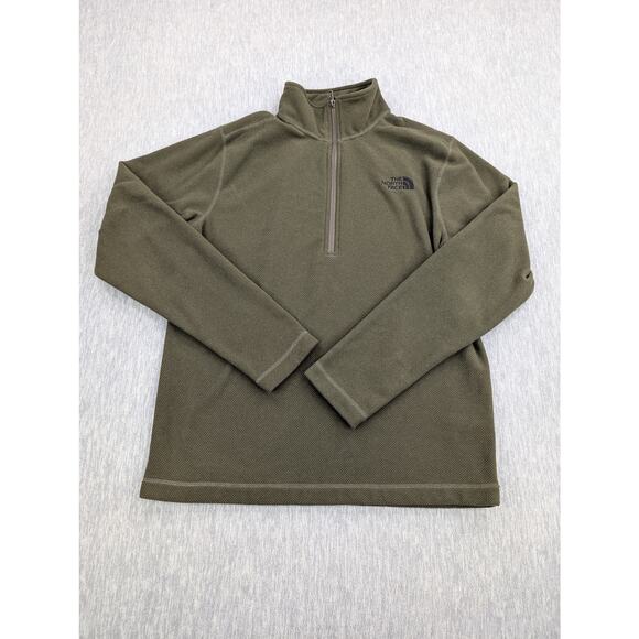North Face Pullover Mens Medium Green 1/4 Zip Grid Fleece Outdoor Hiking Jacket - Picture 1 of 12